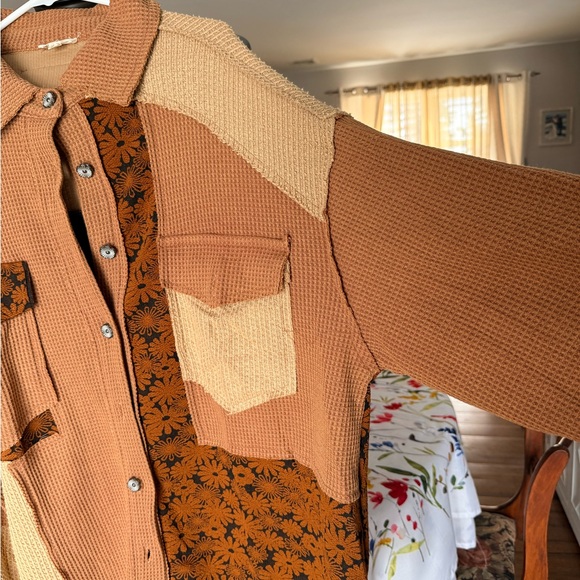 POL Multi Texture and Pattern Brown and  Tan Shacket, L - Picture 10 of 15